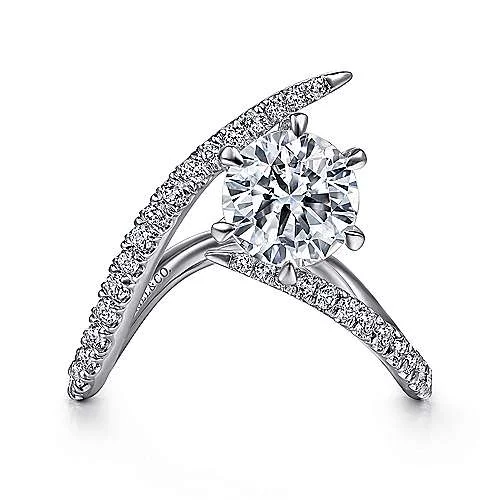 ladies engagement rings eye catching-Celestial - 14K White Gold Free Form Round Diamond Engagement Ring