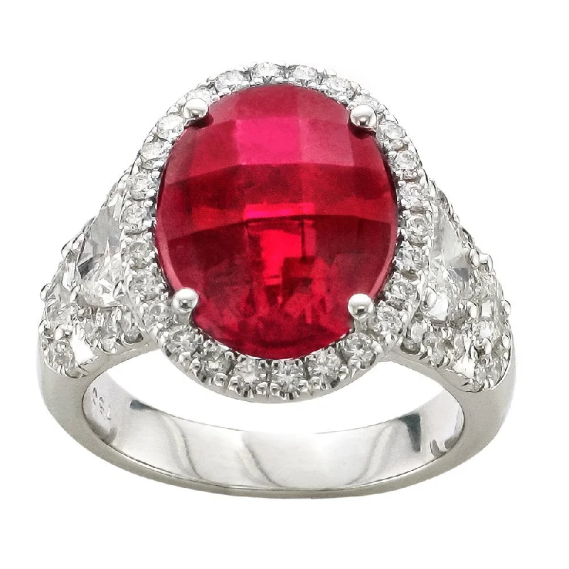 Ladies rings wedding glow -Juleve 5.71 CT Rubellite & 1.70 CTW Diamond Halo Ring