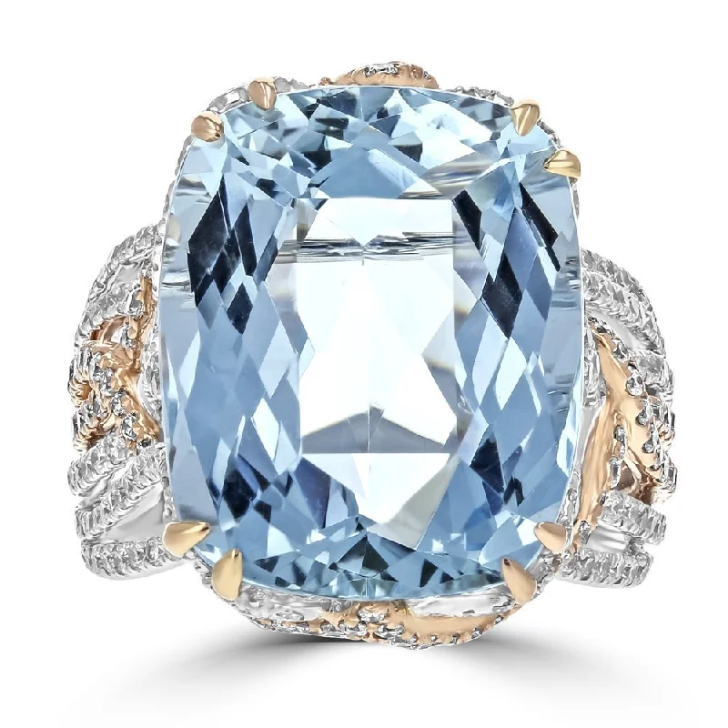 Ladies rings alexandrite glow -JULEVE 18KT TWO-TONE 14.76 CT AQUAMARINE & 2.10CT DIAMOND RING