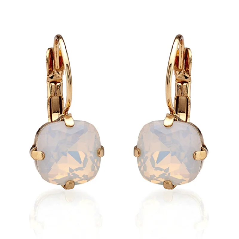 ladies earrings joy-Cushion Cut White Opal Crystal Earrings