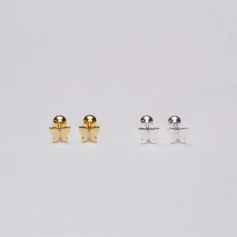 ladies earrings ethnic-Gold-plated and Silver Butterfly Stud Cartilage Earring