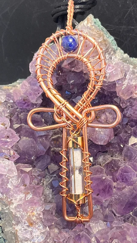 ladies necklaces flashy-Remembrance Urn Memorial Copper Ankh Wirewrapped Pendant Necklace Gold or Rose Gold