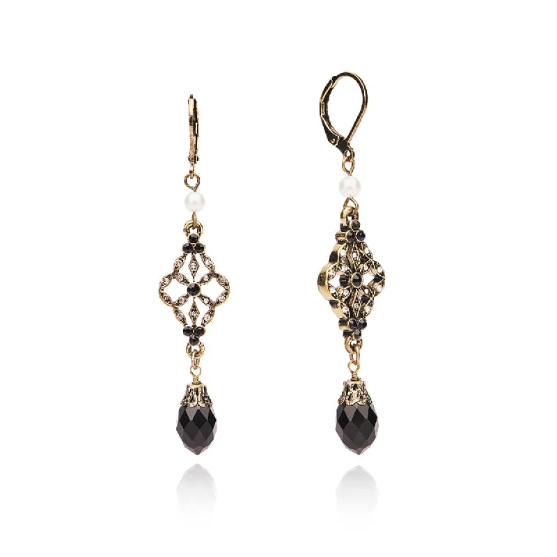 ladies earrings subtle elegance-Black Dangle Earrings: Victorian Pearl Drop Earrings