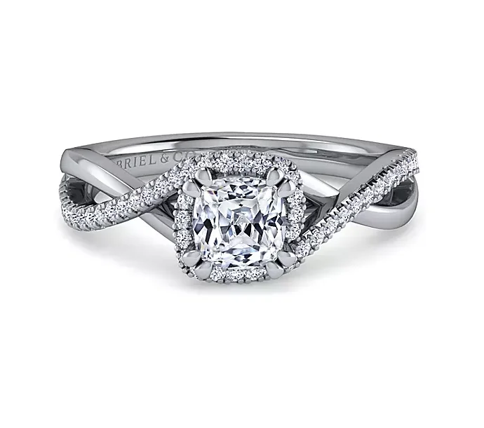 ladies engagement rings patterned-Courtney - 14K White Gold Round Halo Diamond Engagement Ring