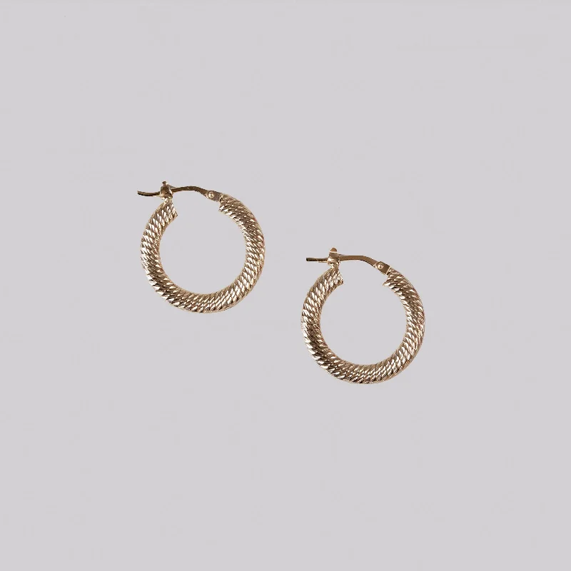 ladies earrings discount-Gold Textured Hoop Earrings