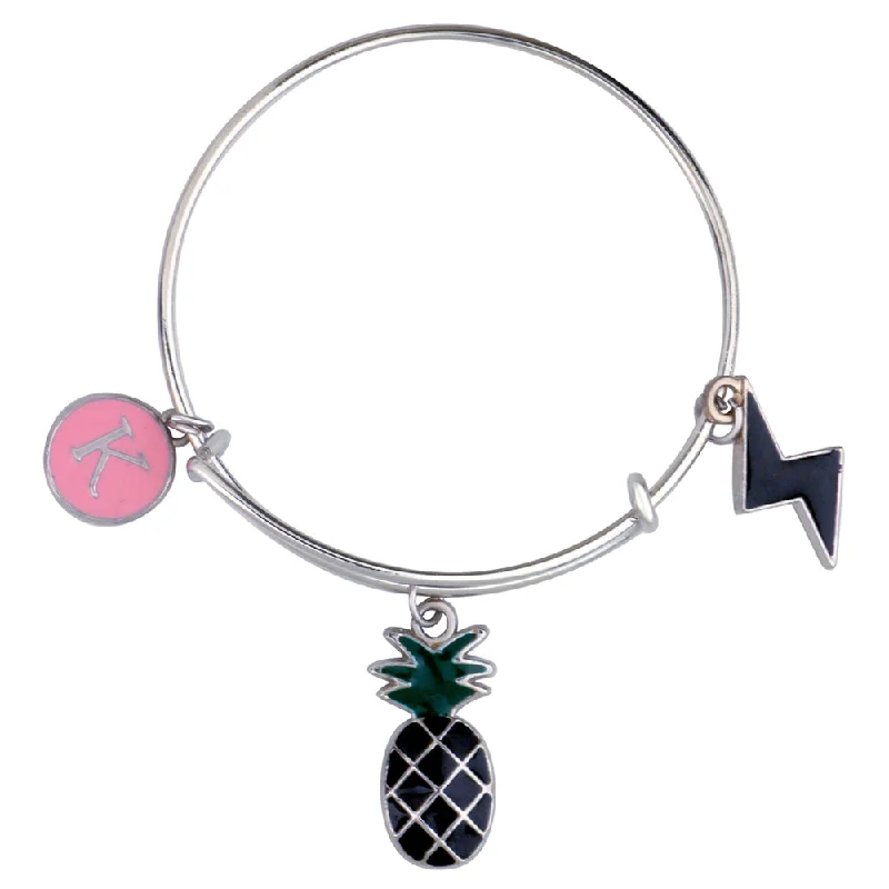 Ladies bracelets near radiance -Mahi K Letter & Pineapple Shaped Rhodium Plated Enamel Work Charms Kids Bracelets for Kids (BRK1100959R)