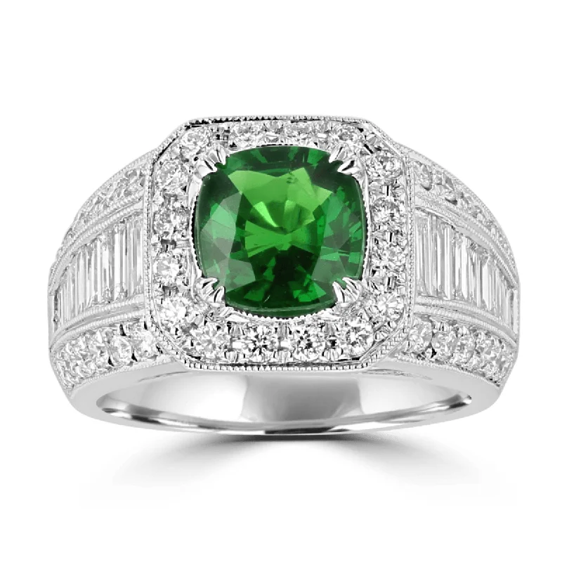 Ladies rings peridot sparkle -Juleve 18KT 1.87 CT Tsavorite & 1.48 CTW Diamond Asscher Halo Ring