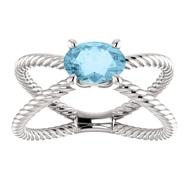 Ladies rings roman shine -14KT GOLD 0.70 CT AQUAMARINE ROPE CRISS-CROSS RING