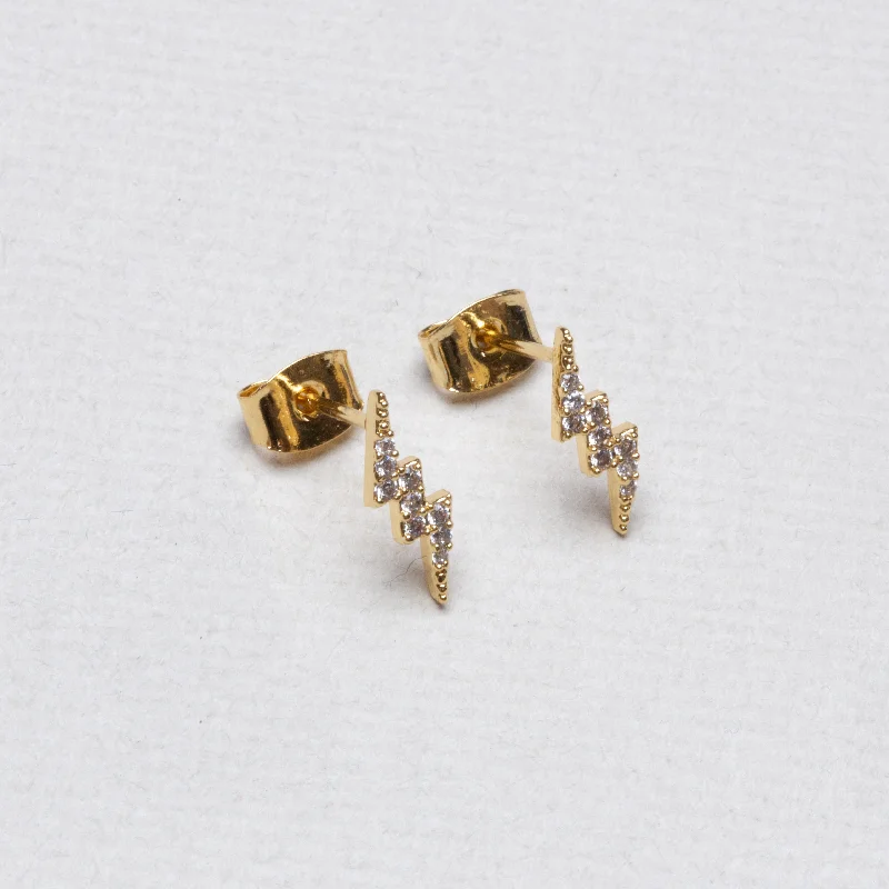 ladies earrings chic-Lightning Bolt Stud Earrings with Cubic Zirconia