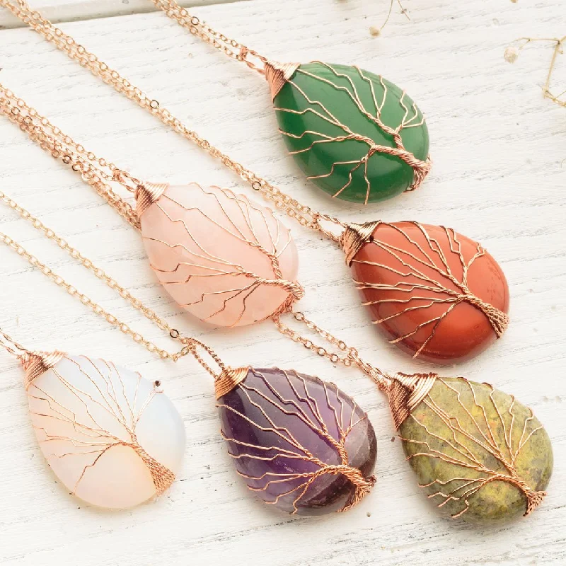 ladies necklaces custom design-Handmade Tree Of Life Wishes Necklace