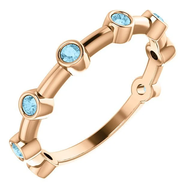 Ladies rings hawaiian glow -14KT GOLD 0.32 CTW AQUAMARINE BEZEL-SET STACKABLE RING