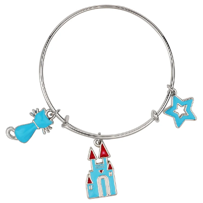 Ladies bracelets next gen shine -Mahi Staer & Cat Shaped Rhodium Plated Enamel Work Charms Bracelet for Kids (BRK1100883R)