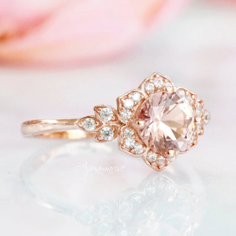 ladies engagement rings diamond-Jasmine Morganite Engagement Ring- 14K Solid Rose Gold