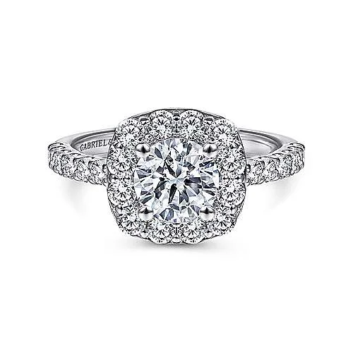 ladies engagement rings edwardian-Skylar - 14K White Gold Cushion Halo Round Diamond Engagement Ring