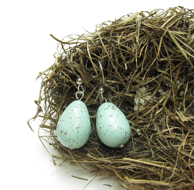 ladies earrings presentation-Robin's Egg Earrings Polymer Clay Eggs