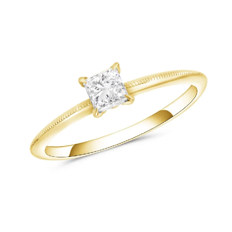 ladies engagement rings display-0.36 CT Princess Diamond Milgrain Solitaire 14K Yellow Gold Engagement Ring