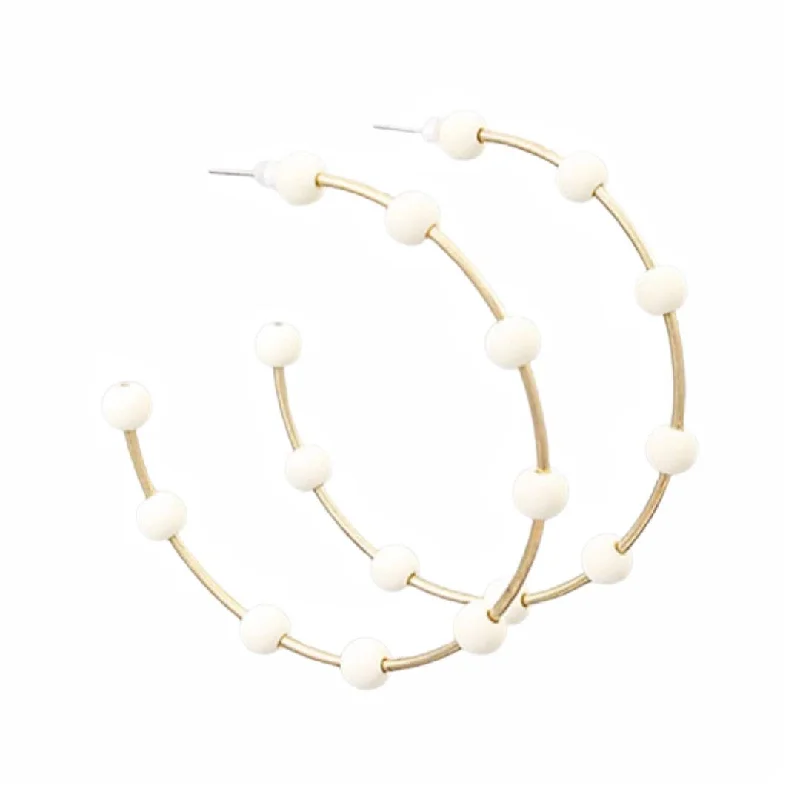 ladies earrings top-Earrings - Cream & Gold Bead Hoops