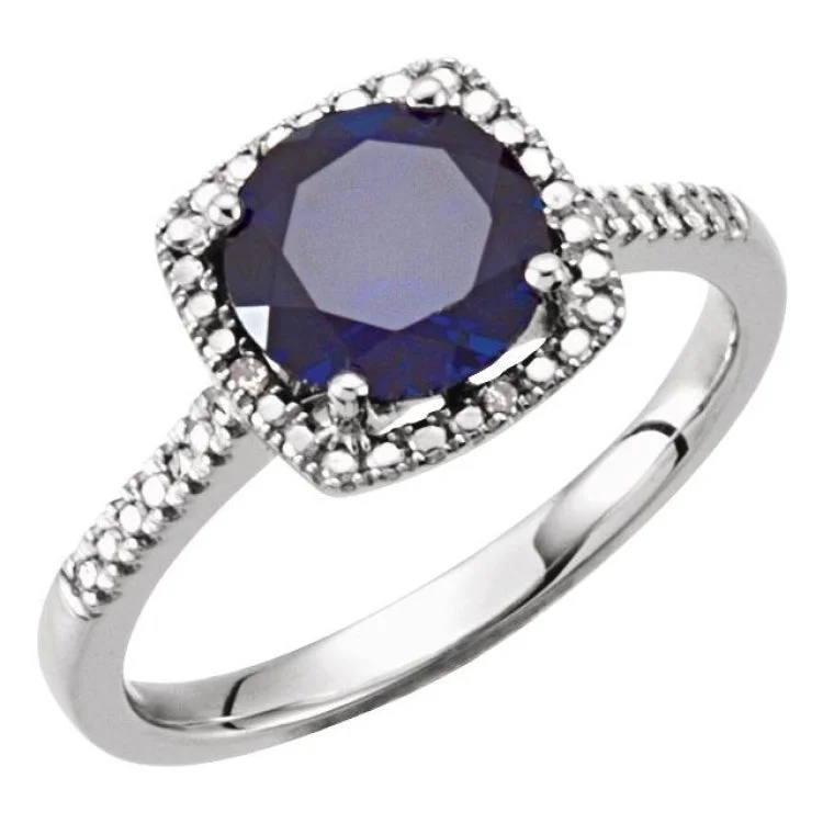 Ladies rings boho glow -Sterling Silver Lab-Grown Blue Sapphire & .01 CTW Natural Diamond Ring