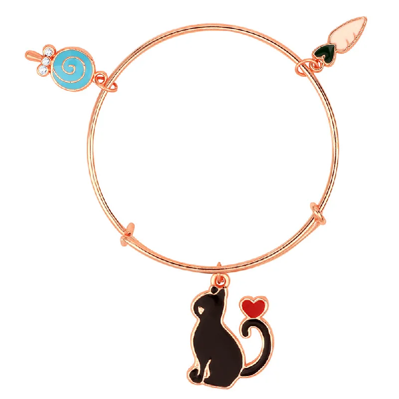 Ladies bracelets hook glow -Mahi Raddish & Cat Shaped Rose Gold Plated Enamel Work Charms Bracelet for Kids (BRK1100841Z)