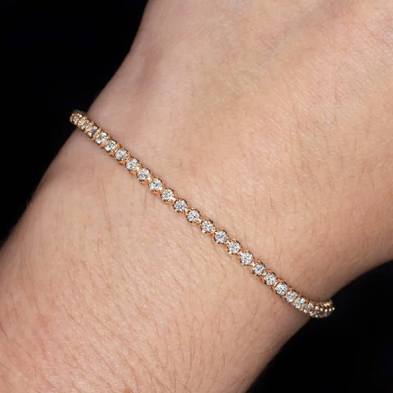 Ladies bracelets blush charm -2 CARAT VERY GOOD CUT DIAMOND TENNIS BRACELET ROSE GOLD ROUND BRILLIANT CLASSIC