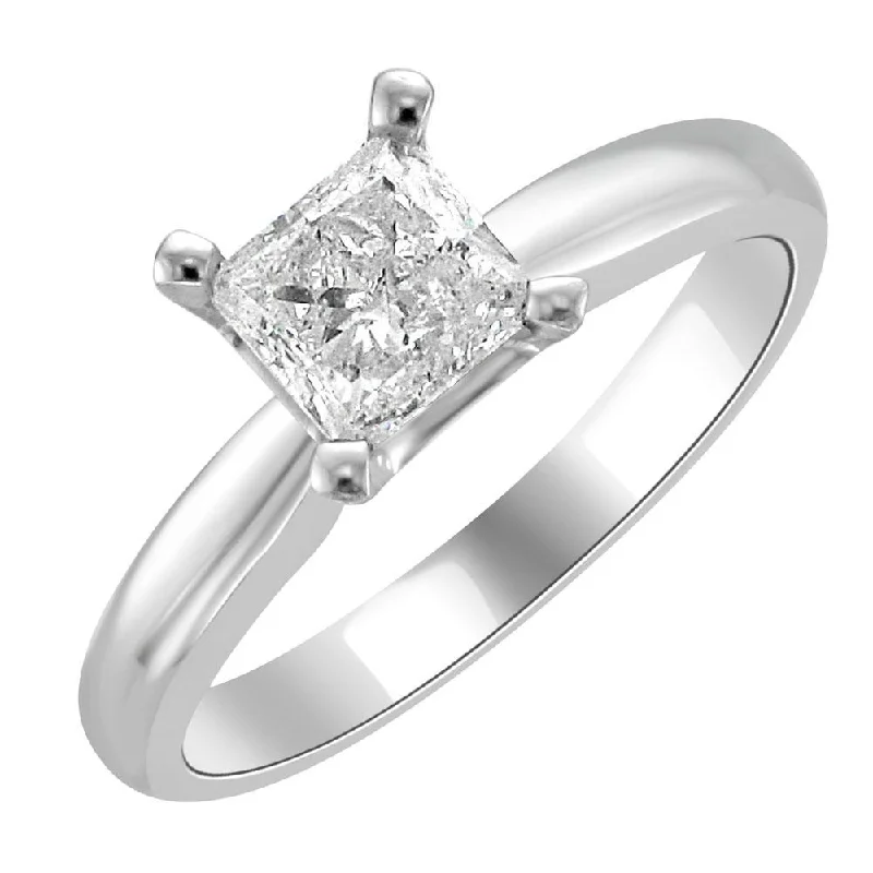 Ladies rings with radiant gems -14KT  WHITE GOLD 1.02CT PRINCESS DIAMOND SOLITAIRE RING