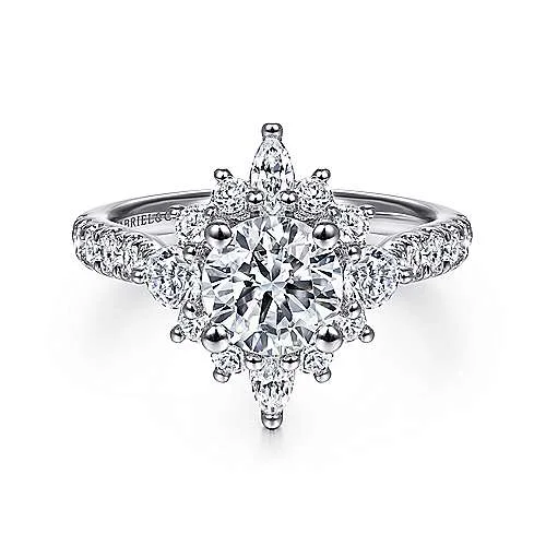 ladies engagement rings nature-Astor - Unique 14K White Gold Halo Diamond Engagement Ring