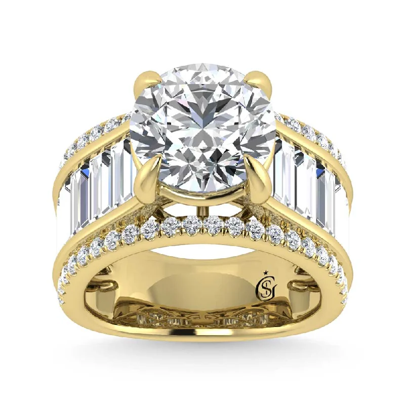 ladies engagement rings polished-14K Yellow Gold Lab Grown Diamond 8 1/6 Ct.Tw. Round and Baguette Shank Engagement Ring (Round Center)