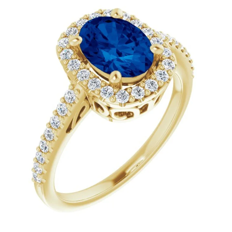 Ladies rings black white -14K Yellow Lab-Grown Blue Sapphire & 1/3 CTW Natural Diamond Ring