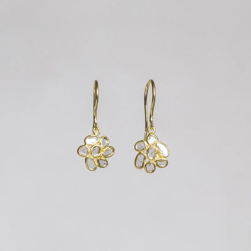 ladies earrings chandelier-Diamond Slice Flower Drop Earrings