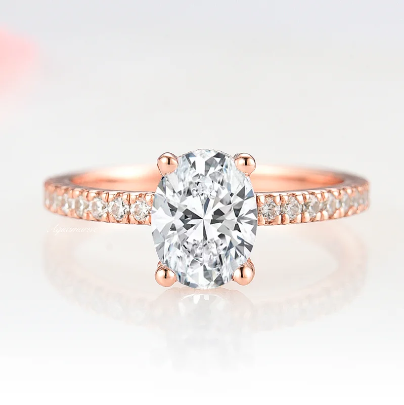 ladies engagement rings sizing guide-Elle Engagement Ring- 14K Solid Rose Gold (Hidden Halo)