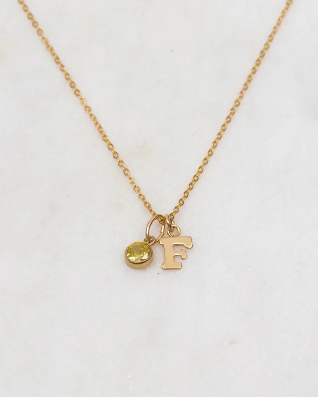 ladies necklaces premium quality-Initial F with Birthstone Necklace