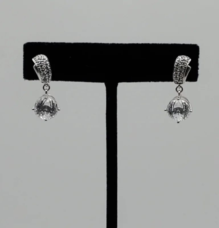 ladies earrings flashy-Vintage Portuguese Rose Cut Cubic Zirconia Sterling Silver Dangle Earrings