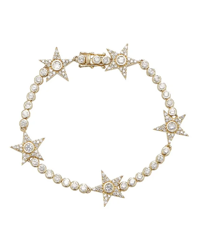 Ladies bracelets sleek shine -14k Gold Tennis Bracelet With Five Bezel Stars BG000501