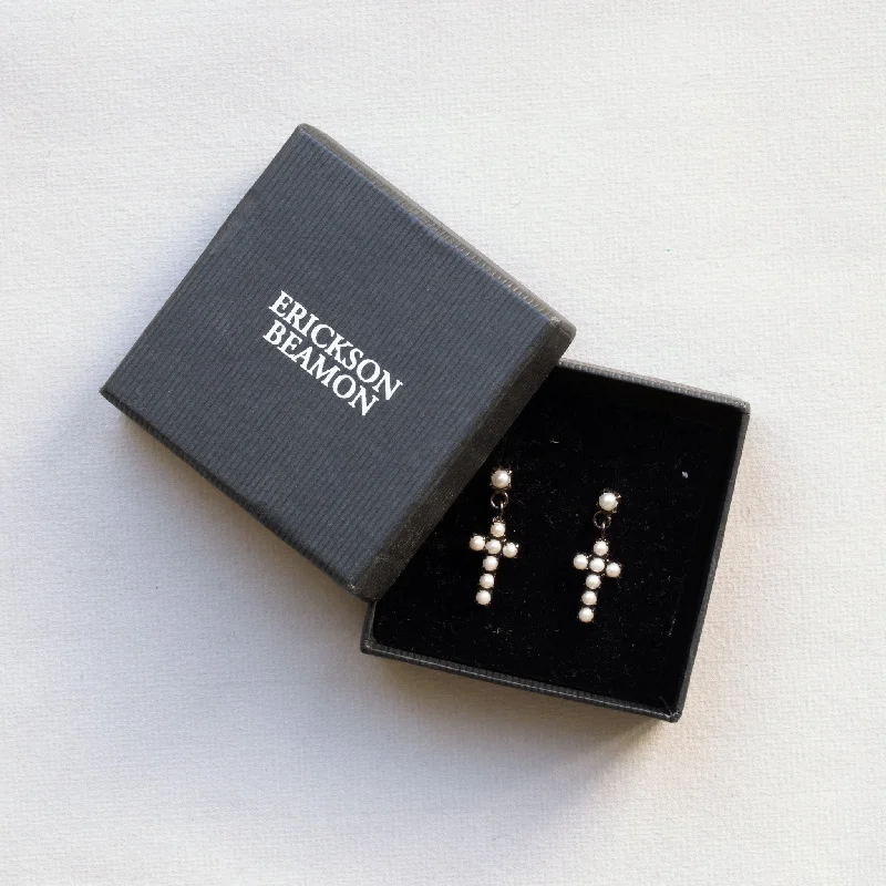 ladies earrings matching-Vintage Pearl Cross Stud Earrings