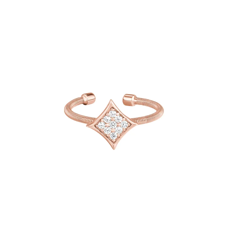 Ladies rings ruby dazzle -Rose Gold Finish Sterling Silver Cable Cuff Diamond Shaped Ring with Simulated Diamonds