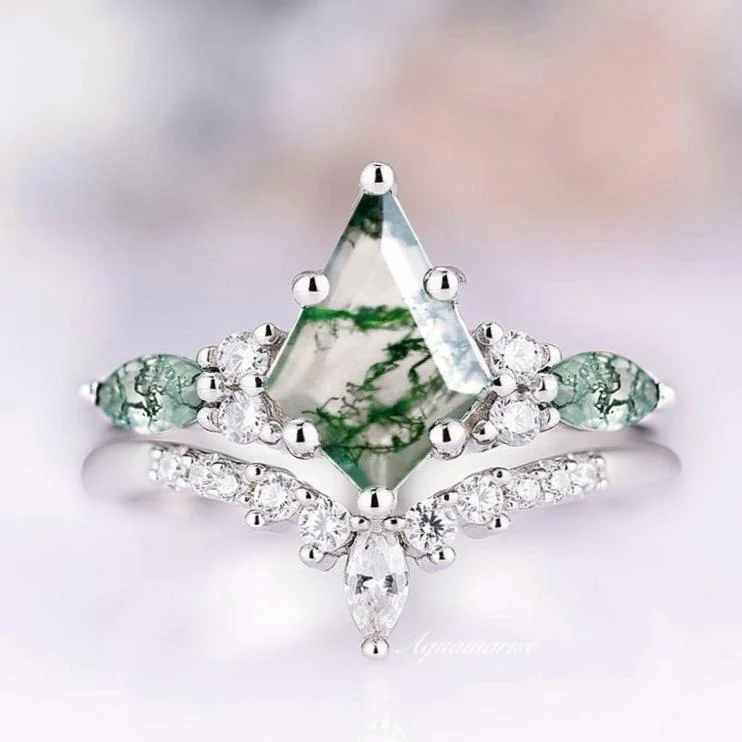 ladies engagement rings online shop-Skye Kite™  Green Moss Agate Engagement Ring Set- 14K White Gold