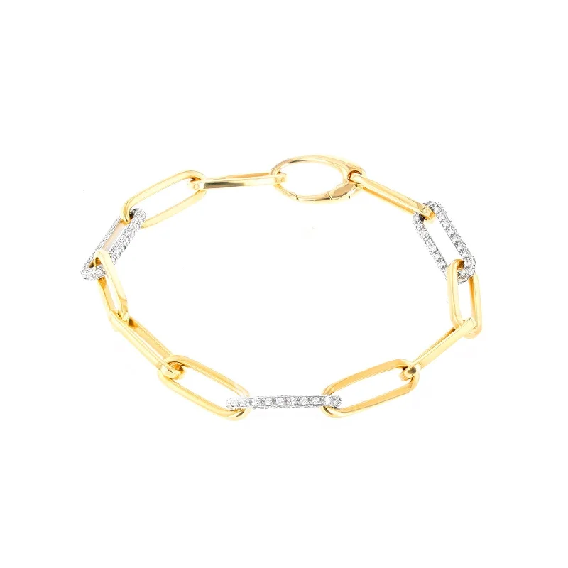 Ladies bracelets circle glow -14K Gold Paperclip Bracelet with 3 Pave Diamond & Silver Links  BG000900