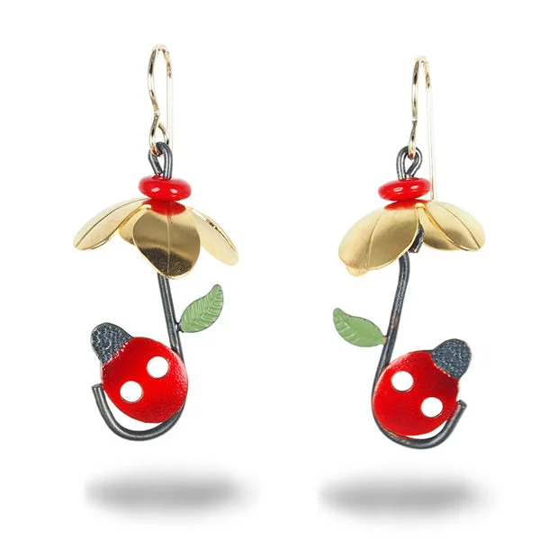 ladies earrings two tone-Ladybug Umbrella Earrings