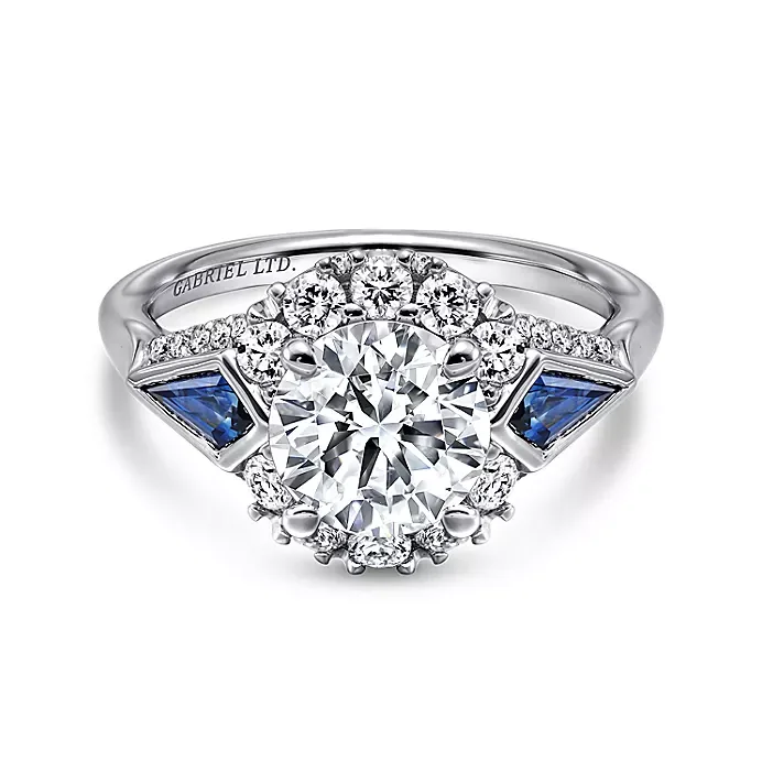 ladies engagement rings custom-Caspia - 18K White Gold Round Sapphire and Diamond Engagement Ring