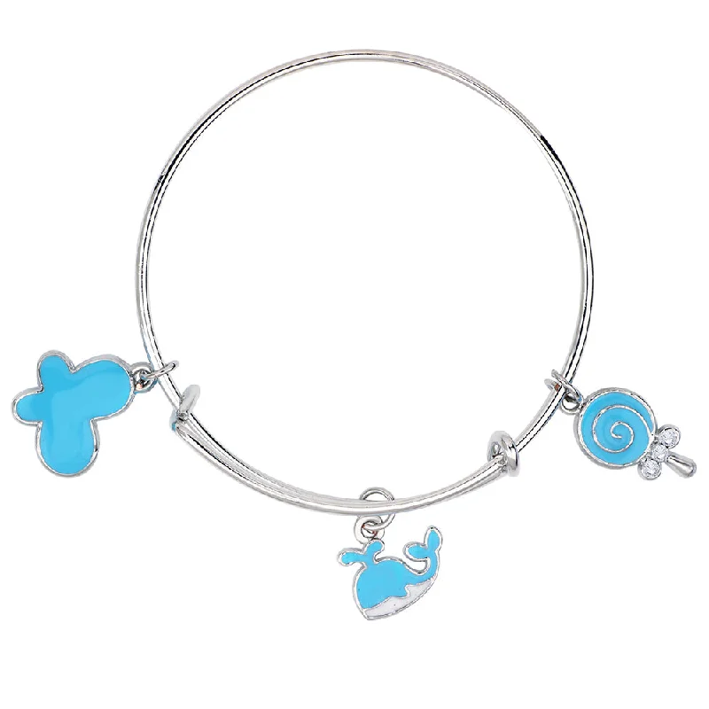 Ladies bracelets lavish shine -Mahi Butterfly & Fish Shaped Enamel Work Charm Bracelet with Rhodium Plated for Kids (BRK1100879R)