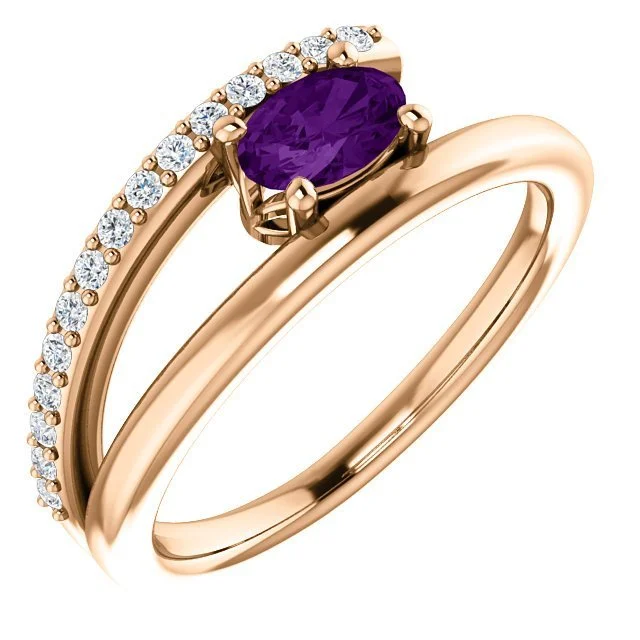 Ladies rings promise charm -14KT GOLD 1/2 CTW AMETHYST & 1/8 CTW DIAMOND BYPASS RING