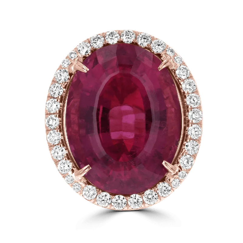 Ladies rings smoky quartz charm -Juleve 18KT 26.26 CT Rubellite & 4.49 CTW Diamond Oval Halo Ring