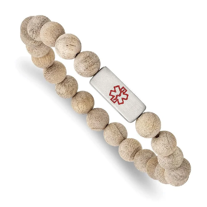 Ladies bracelets opulent design -Stainless Steel Brushed with Enamel Medical ID Camphor Wood Bracelet