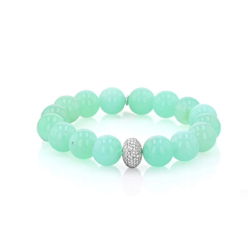 Ladies bracelets rich charm -Chrysoprase Bead Bracelet with Diamond Donut - 11mm : B0003800