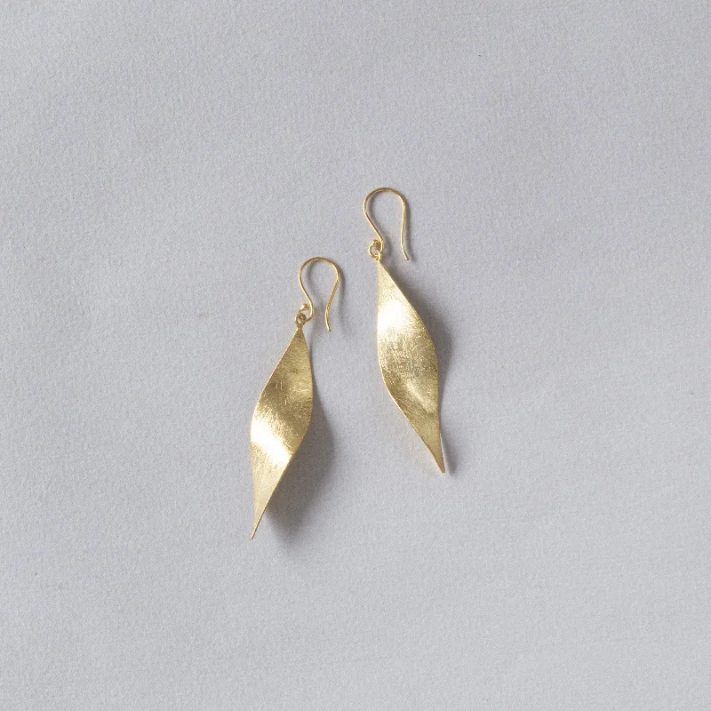 ladies earrings zales-Brushed Gold Plated Silver  Leaf Drop Earrings