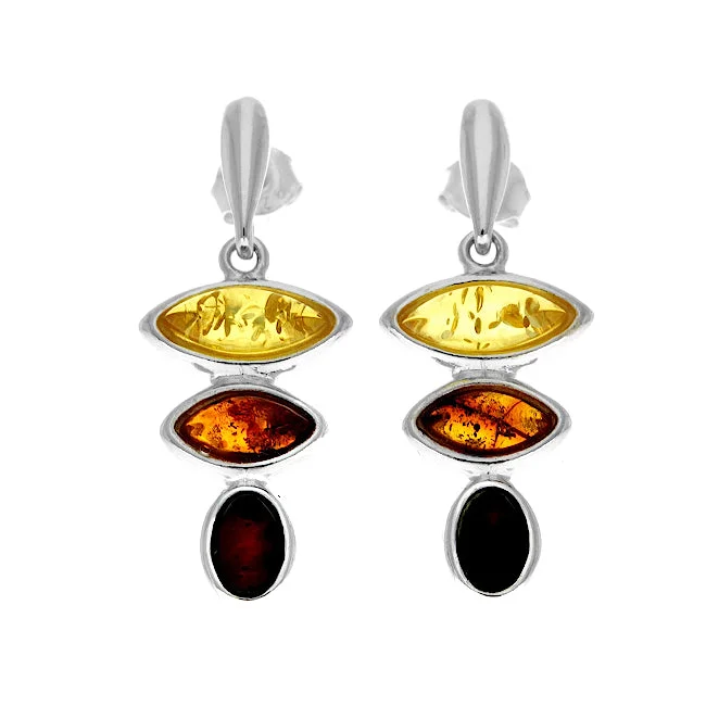 ladies earrings crescent-Baltic Amber Modern Drop Earrings