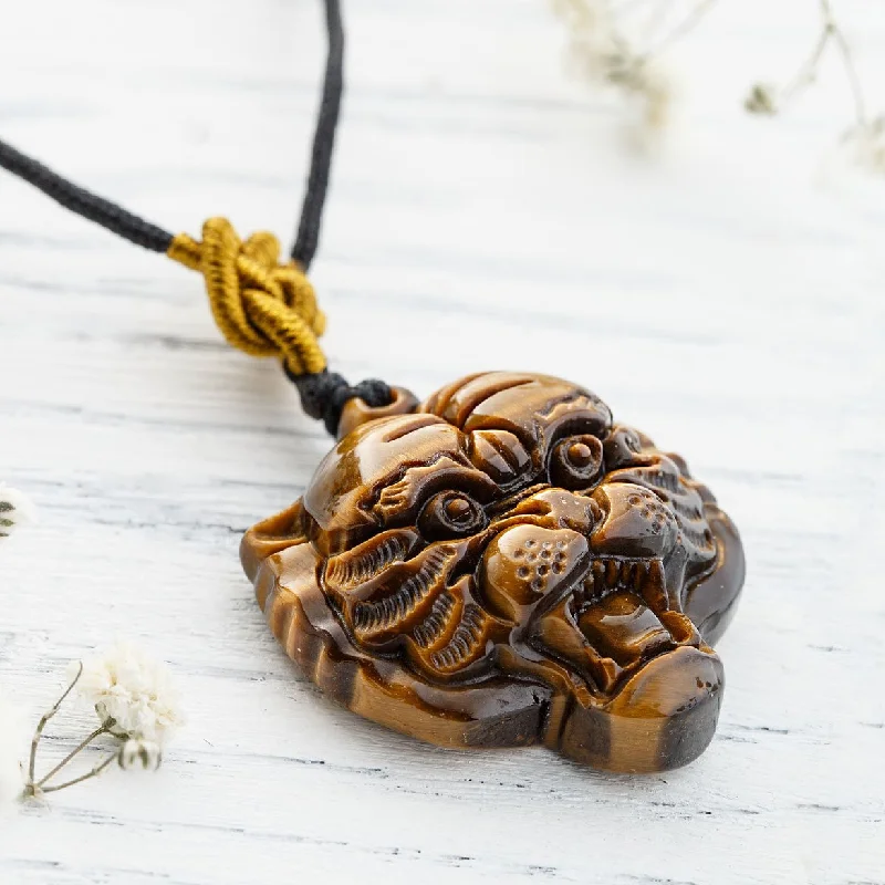 ladies necklaces art nouveau-Tiger-Shaped Tiger's Eye Crystal Power Necklace