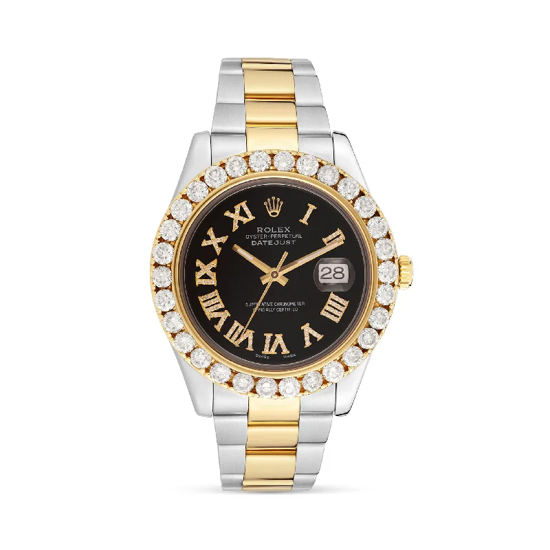 Ladies bracelets own glow -Rolex DateJust 41 mm with Black Diamond Dial with Two-Tone Oyster Bracelet; 116333