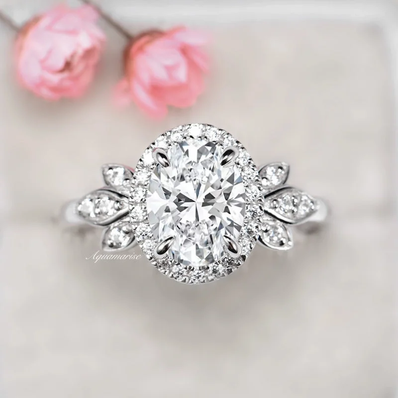 ladies engagement rings white gold-Peony Moissanite Engagement Ring- 14K White Gold