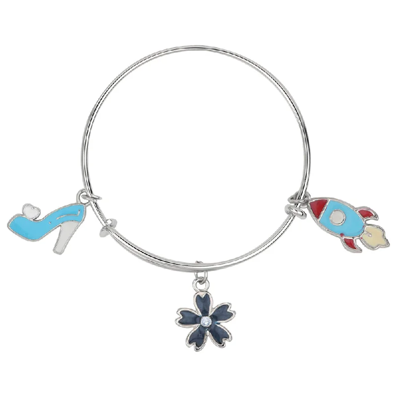 Ladies bracelets groovy 70s -Mahi Sandal, Rocket & Floral Shaped Rhodium Plated Enamel Work Charms Bracelet for Kids (BRK1100885R)